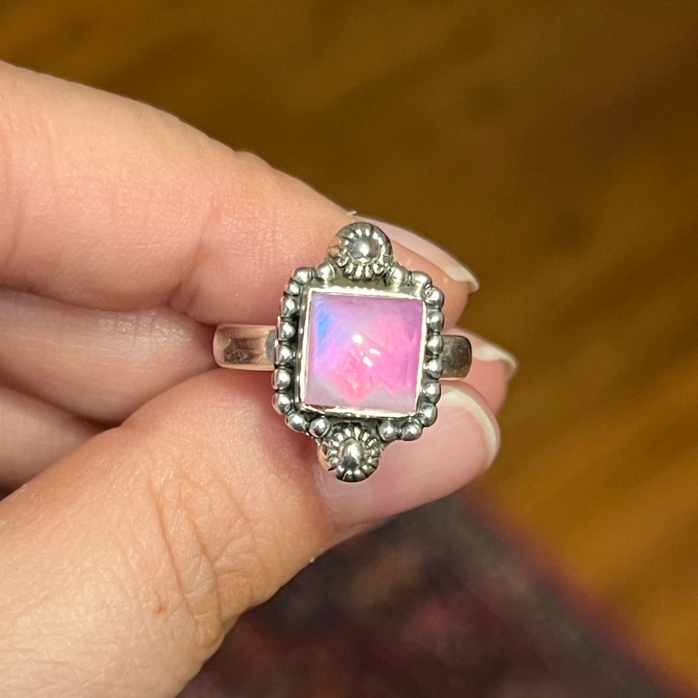 Dyed pink moonstone sterling silver ring